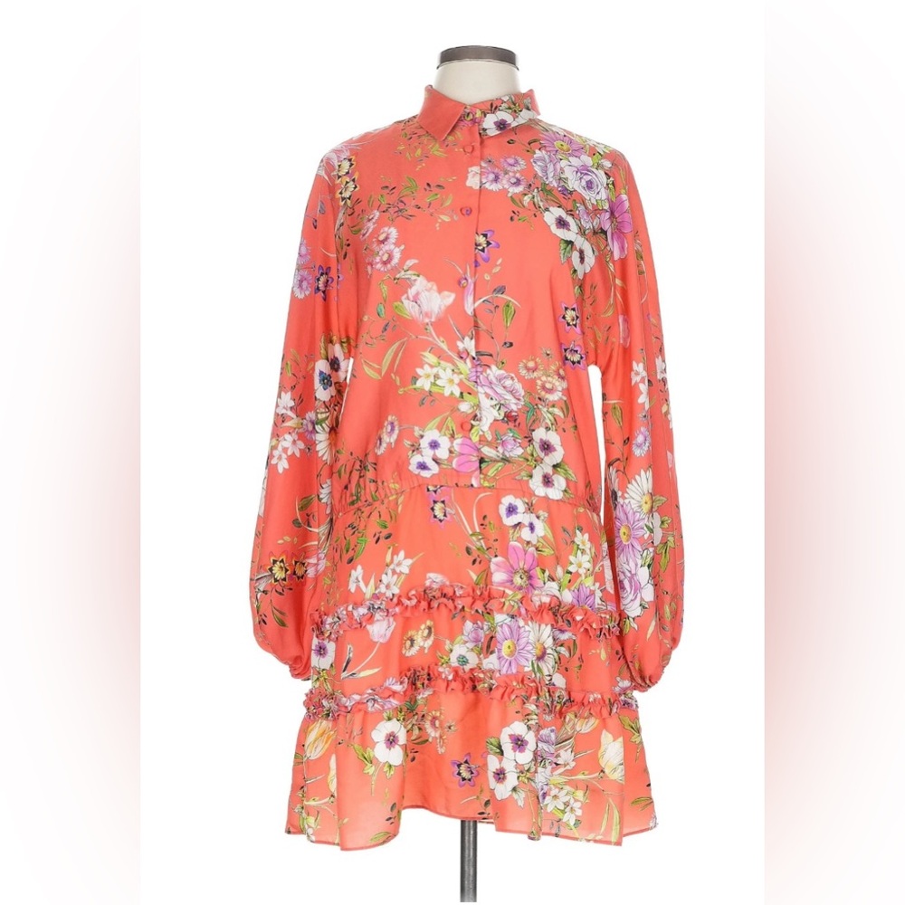 Alexis Loe Floral Ruffle Long Sleeve Dress. Size Large.